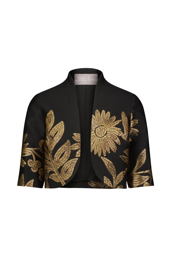 Floral Metallic Jacquard Cropped Jacket