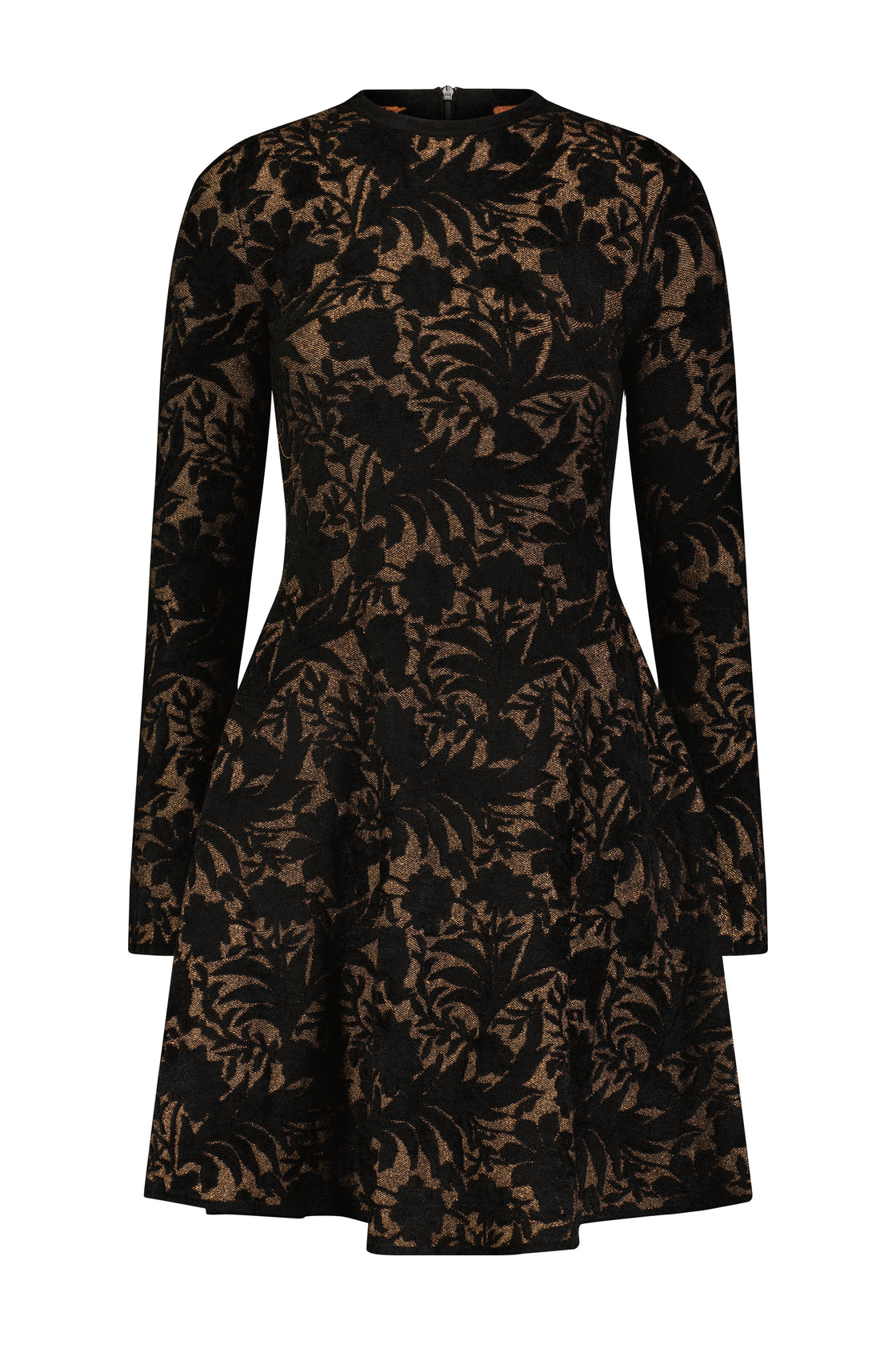 Metallic Jacquard Knit Long Sleeve Fit and Flare Dress