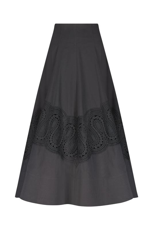 Lace Inset Cotton Poplin Parker Skirt