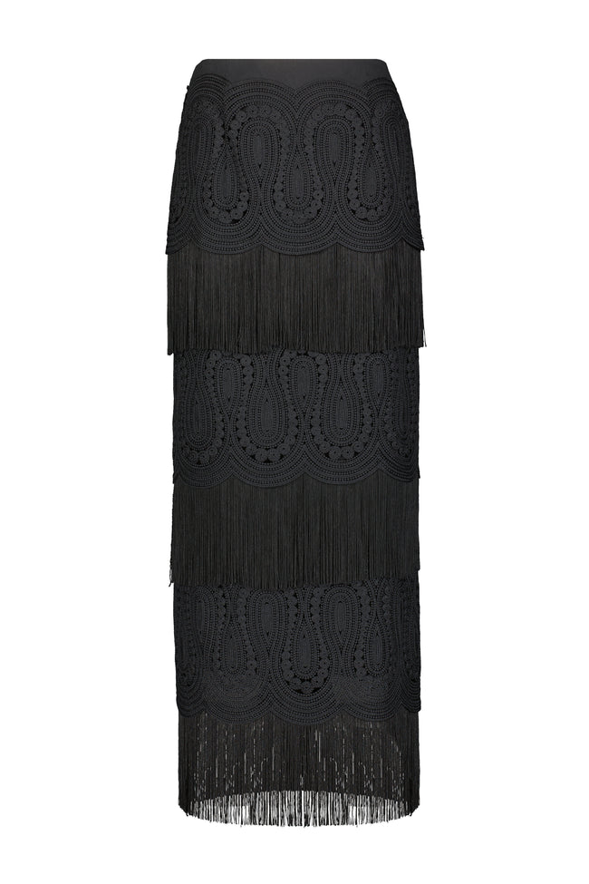 Lace Inset Cotton Poplin Pencil Skirt