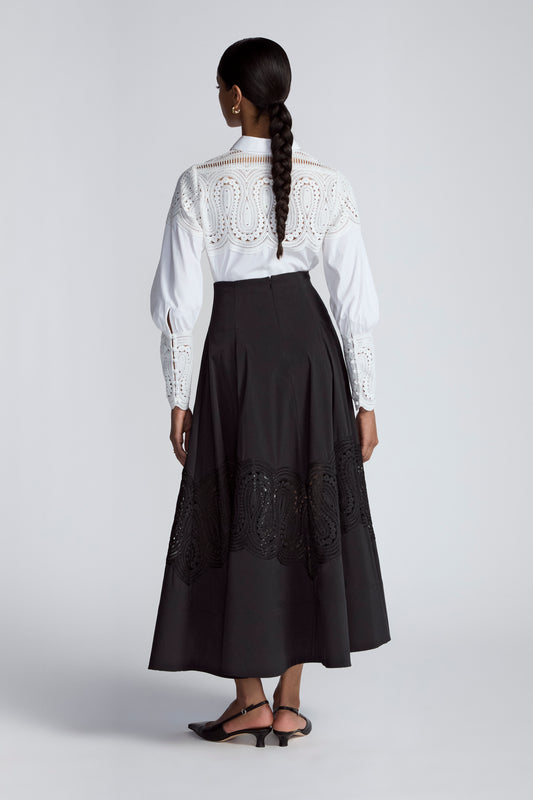 Lace Inset Cotton Poplin Parker Skirt