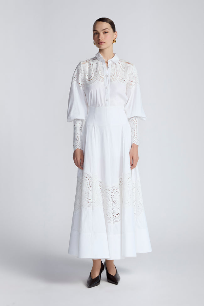 Lace Inset Cotton Poplin Button Down Top