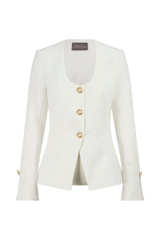 Stretch Twill Button Detail Long Sleeve Top