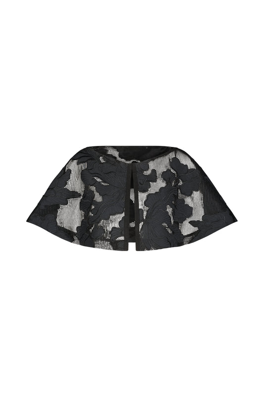 Floral Embroidered Lace Reversible Capelet
