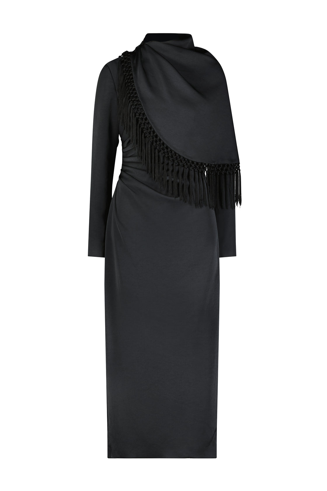 Washed Satin Long Sleeve A-Line Dress