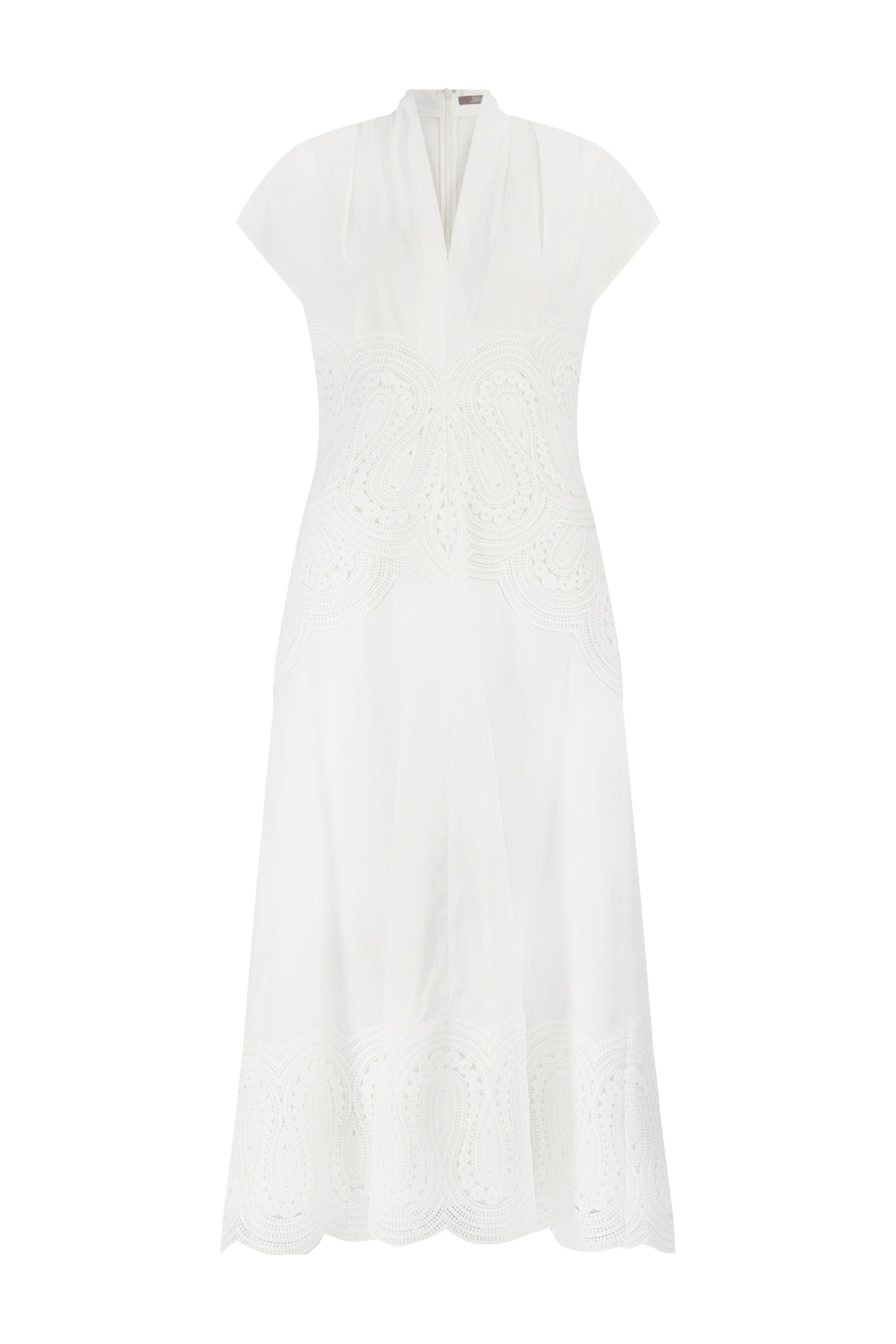 Lace Inset Cotton Poplin V-Neck Dress