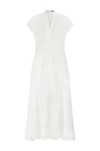 Lace Inset Cotton Poplin V-Neck Dress