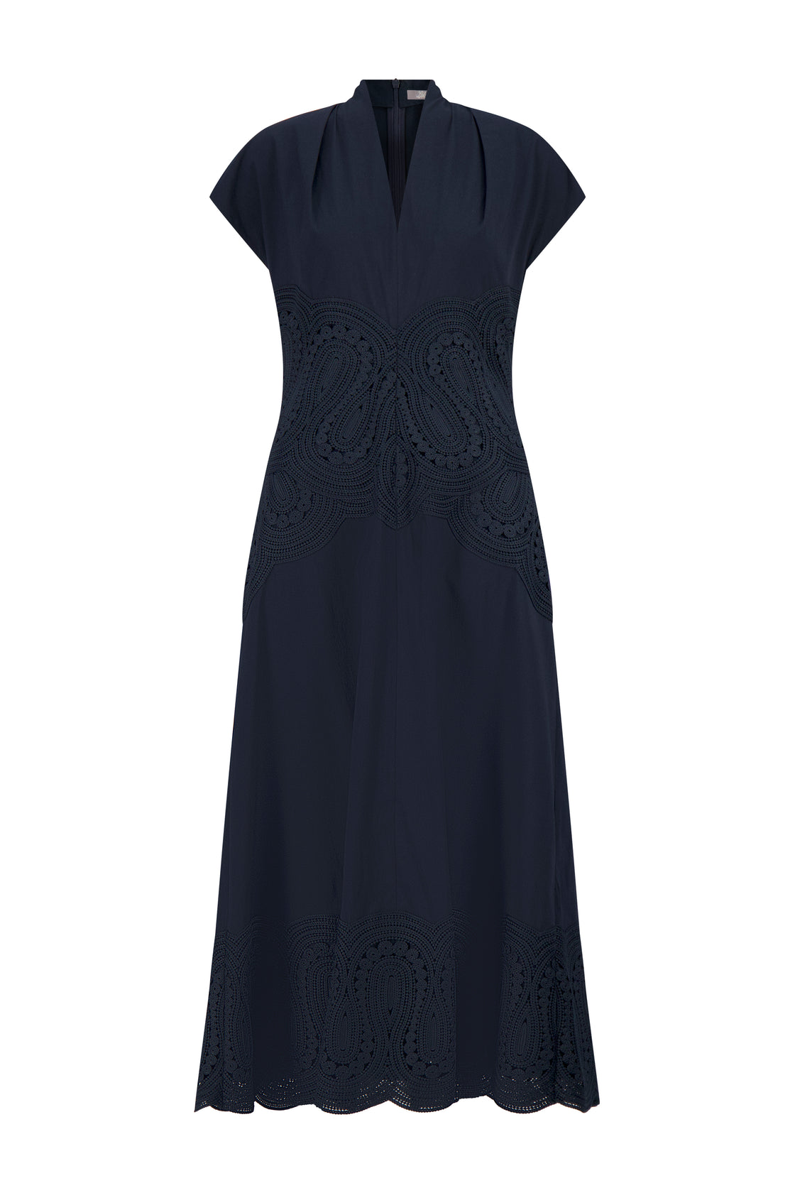 Lace Inset Cotton Poplin V-Neck Dress