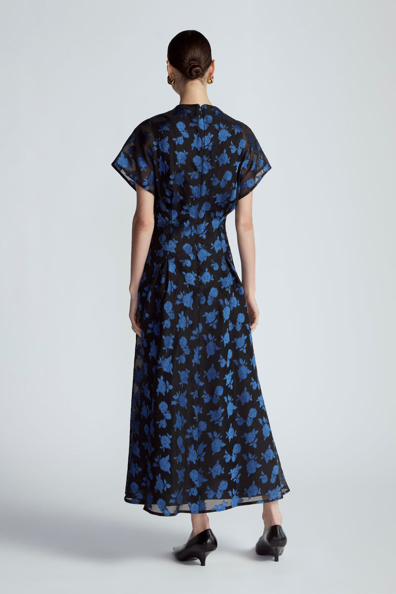 Floral Fil Coupe V-Neck A-line Dress