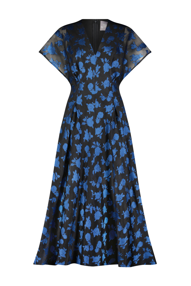 Floral Fil Coupe V-Neck A-line Dress