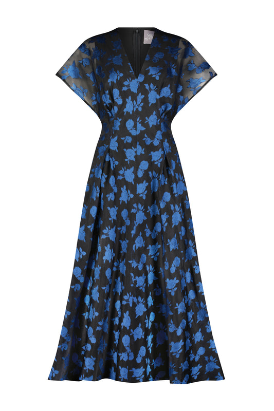 Floral Fil Coupe V-Neck A-line Dress