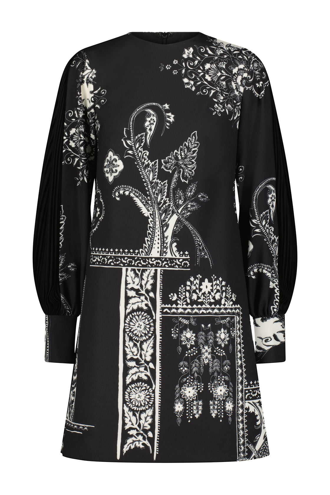 Printed Stretch Crepe Pleated Long Sleeve Tunic