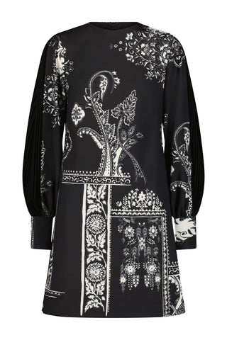 Printed Stretch Crepe Pleated Long Sleeve Tunic