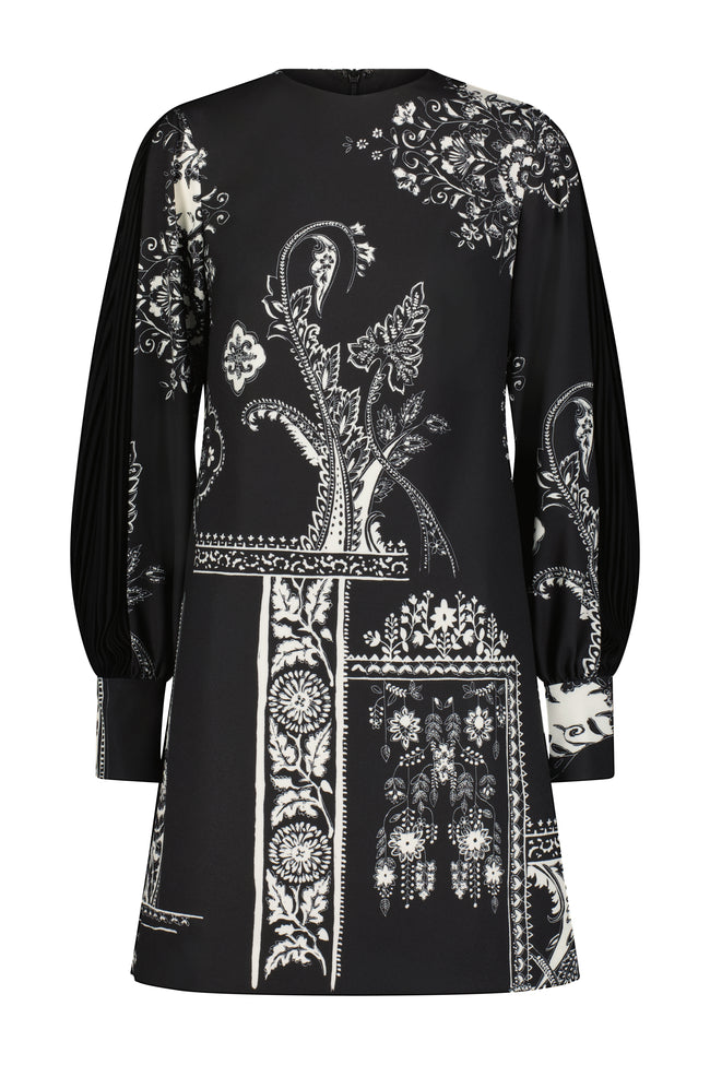 Printed Stretch Crepe Pleated Long Sleeve Tunic