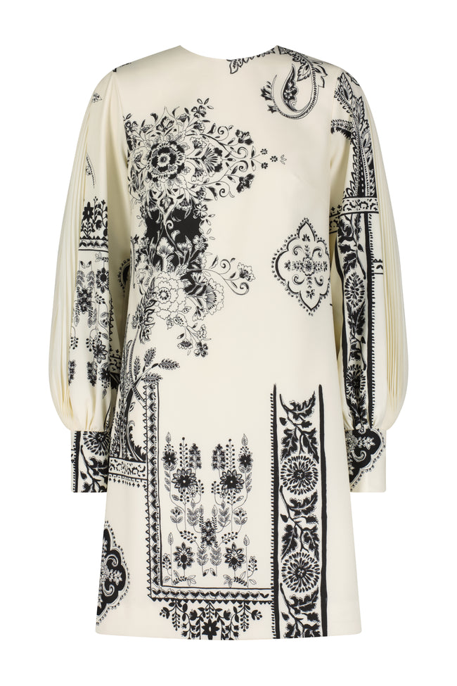 Printed Stretch Crepe Pleated Long Sleeve Tunic