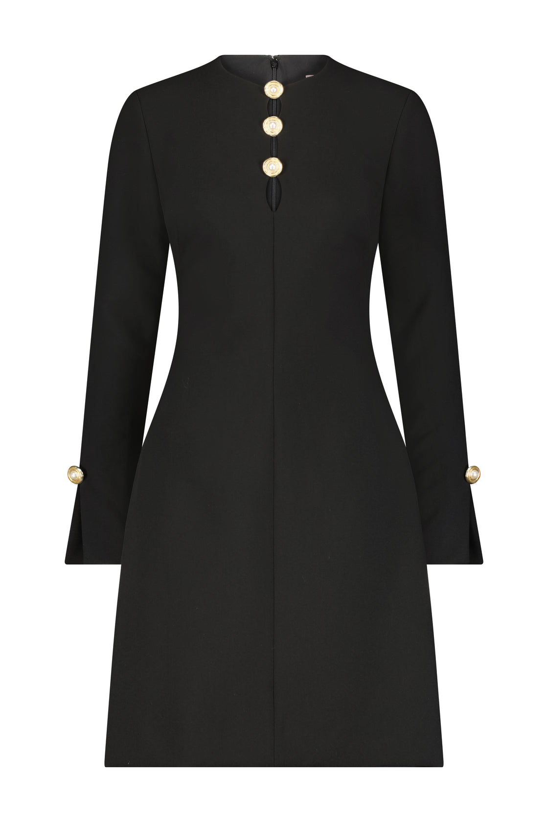 Stretch Twill Button Detail Long Sleeve Dress