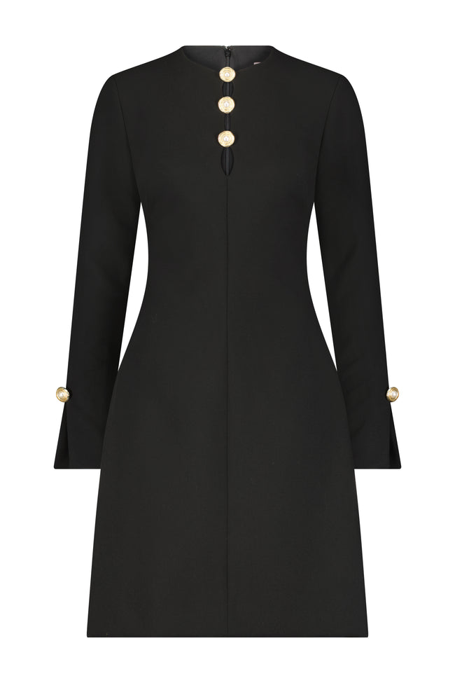 Stretch Twill Button Detail Long Sleeve Dress