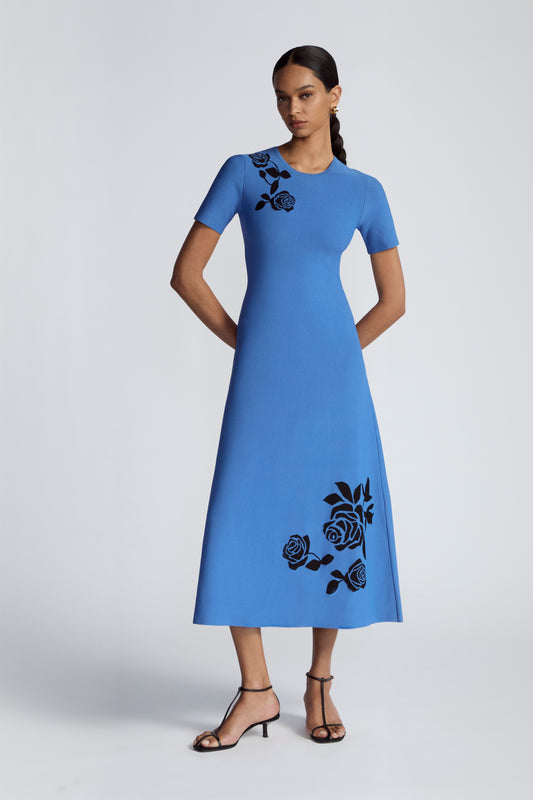 Rose Jacquard Knit Midi Dress