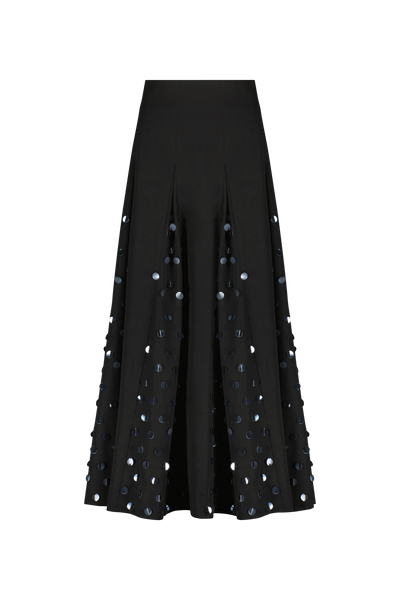 Paillette Embroidered Cotton Poplin Godet Skirt