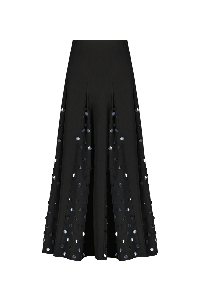 Paillette Embroidered Cotton Poplin Godet Skirt