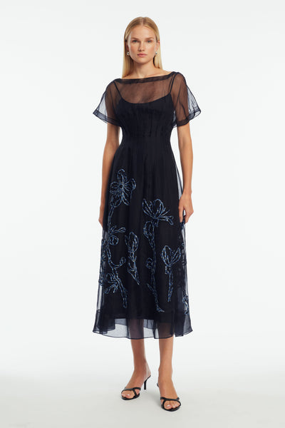 Ikat Floral Embroidered Organza Dress