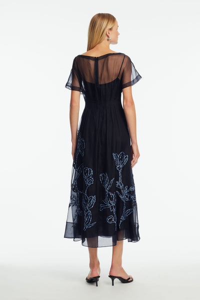 Ikat Floral Embroidered Organza Dress