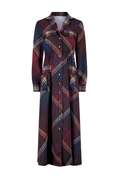 Plaid Satin Maxi Shirtdress