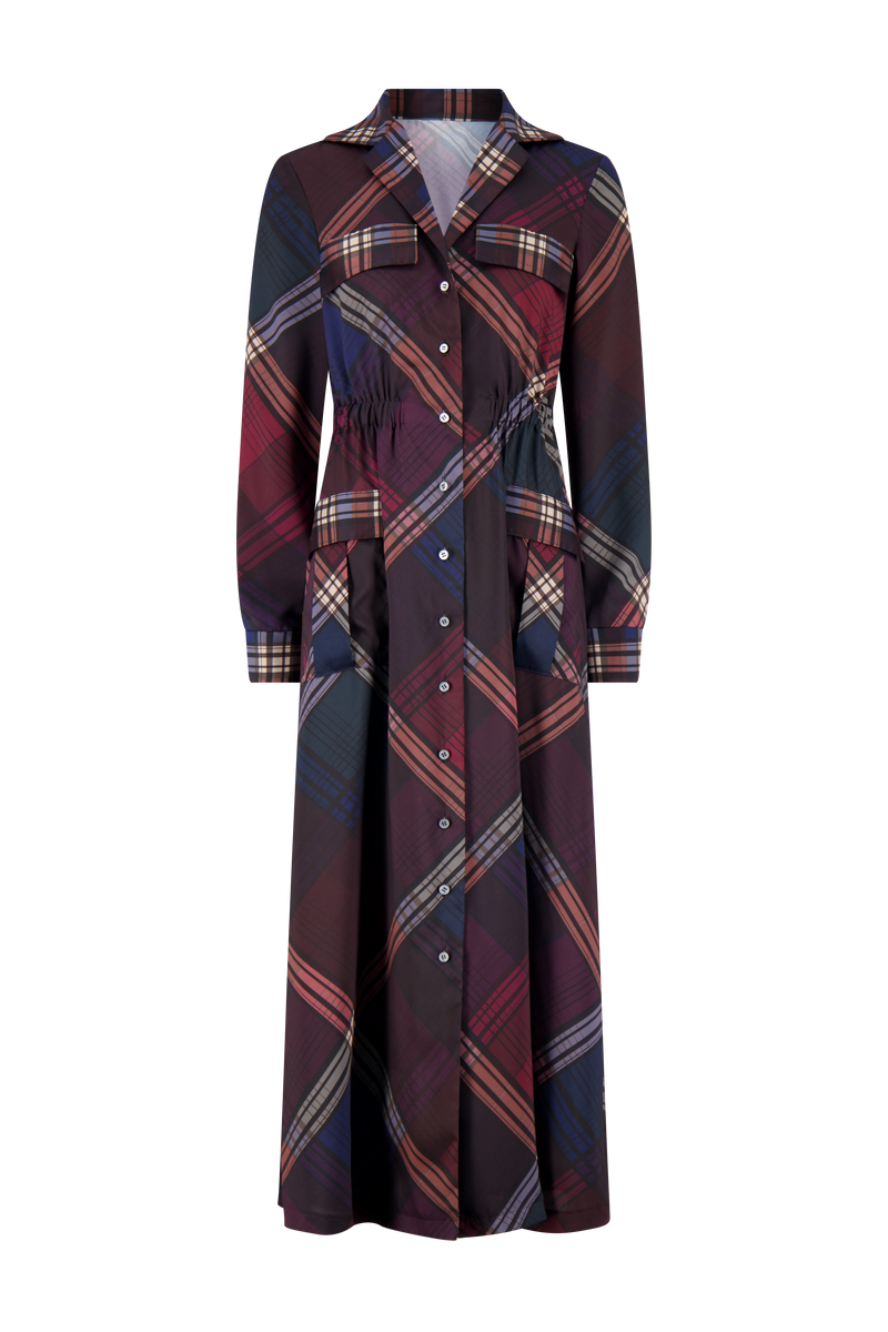 Plaid Satin Maxi Shirtdress