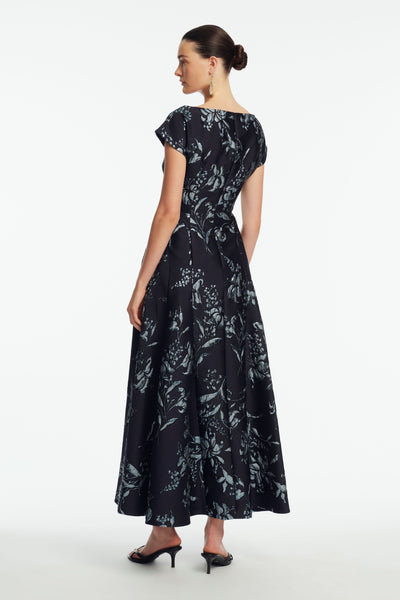 Metallic Floral Jacquard Seam Detail Dress
