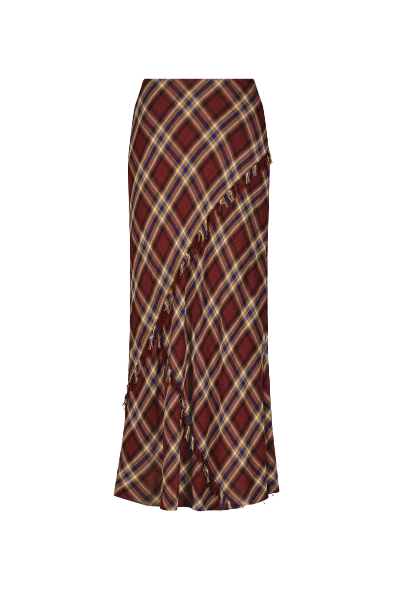 Plaid Gauze Fringe Skirt