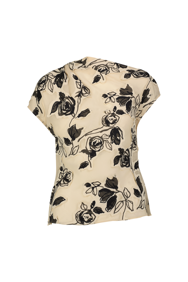 Floral Cut Chiffon Draped Top