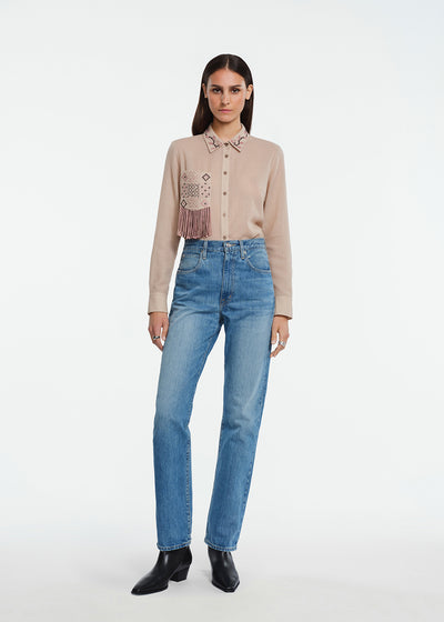 Sampler Embroidered Herringbone Wool Shirt