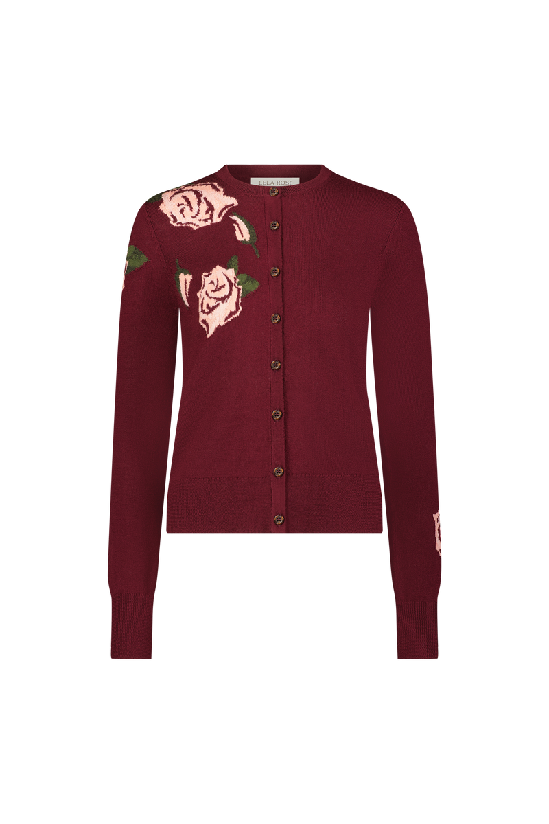 Rose Intarsia Knit Cardigan