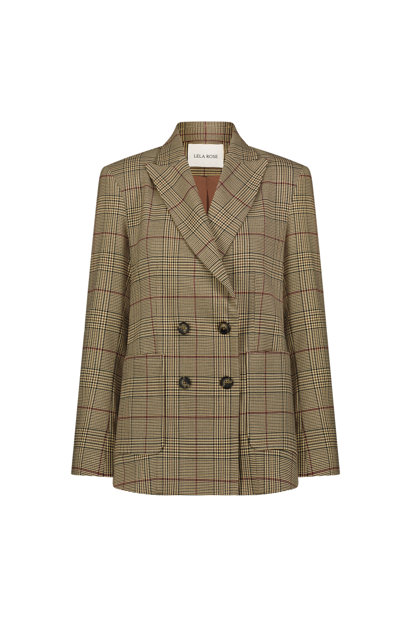 Stretch Houndstooth Double Breasted Blazer