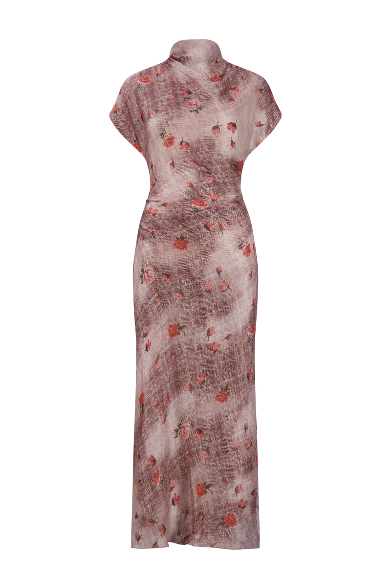 Floral Printed Georgette Draped Dress