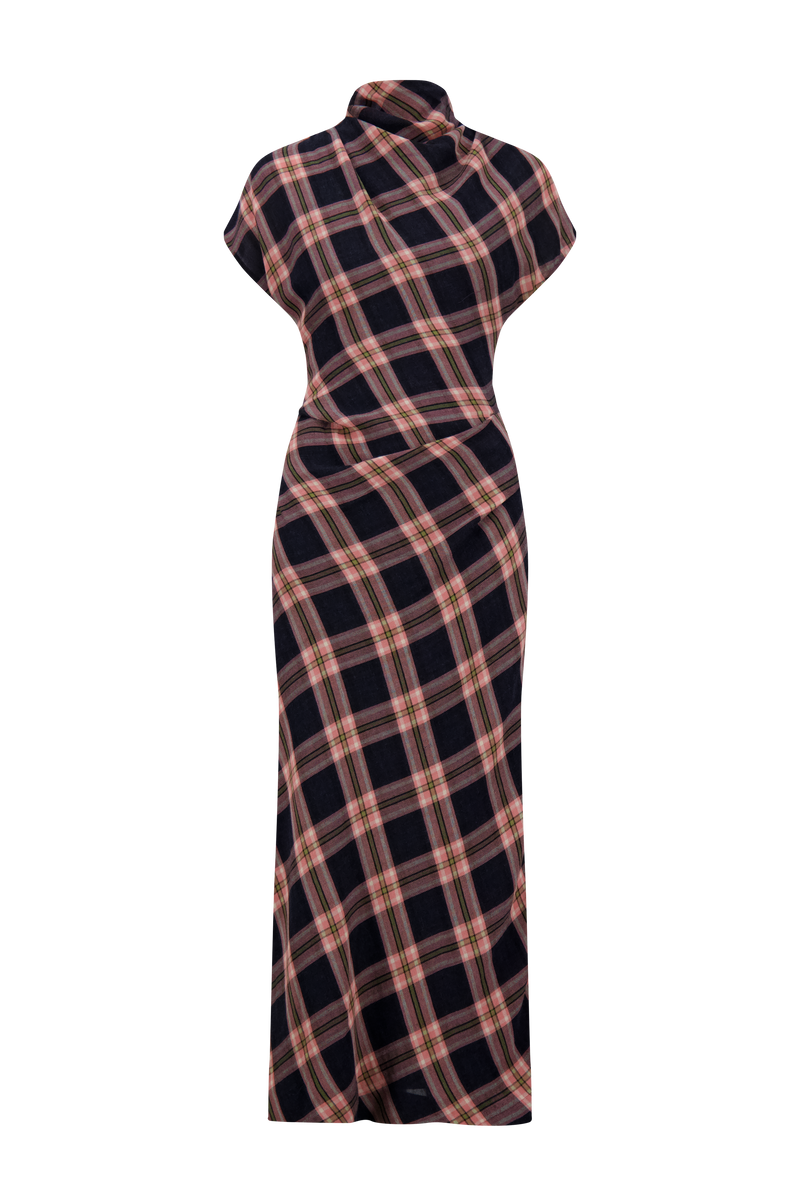 Plaid Gauze Draped Dress