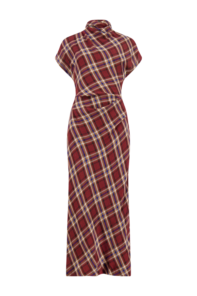 Plaid Gauze Draped Dress