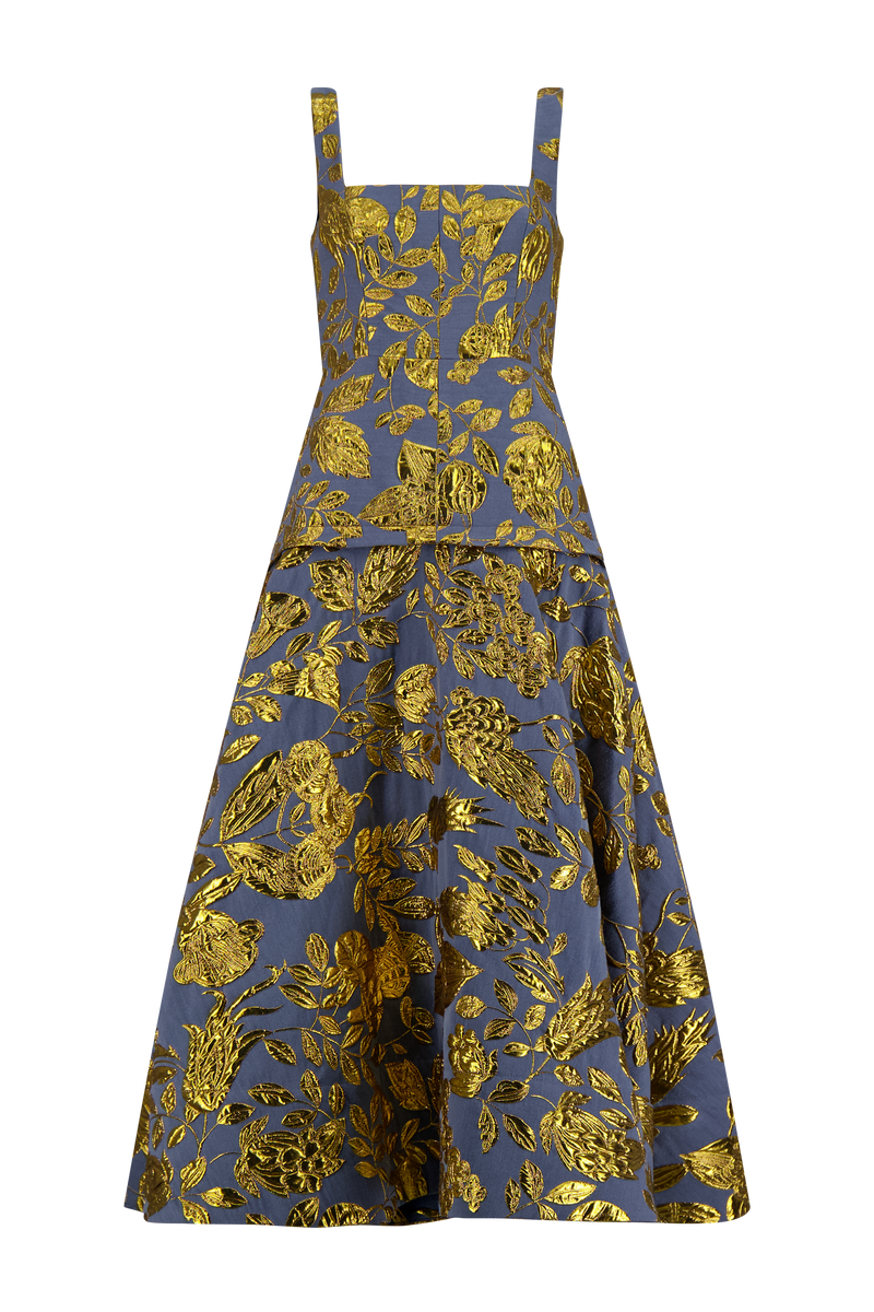 Floral Fil Coupe Square Neck Dress