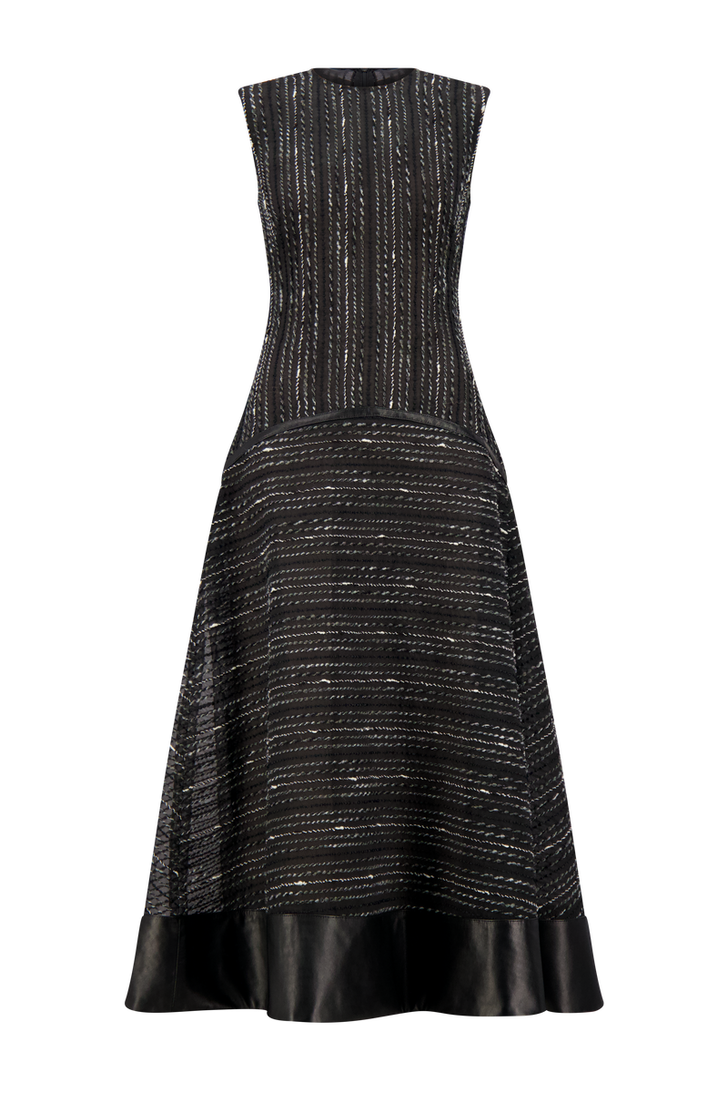 Yarn Striped Organza Midi Dress