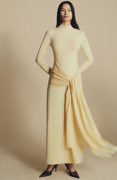 Merino Wool Knit Mock Neck Wrap Dress