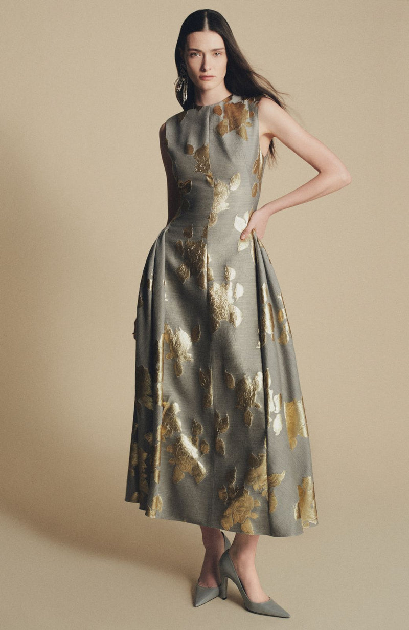 Floral Fil Coupe Sleeveless A Line Dress Floral Fil Coupe Sleeveless A Line Dress