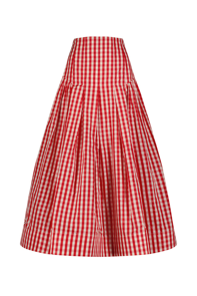 Plaid Taffeta Seam Detail Full Skirt