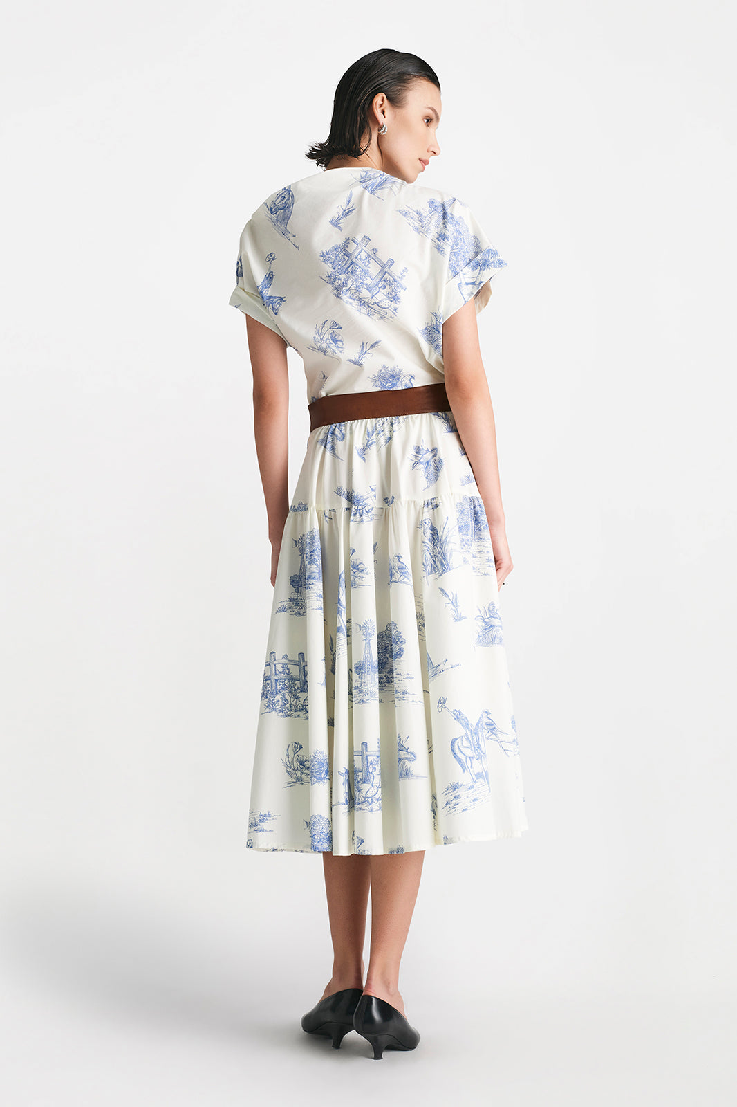 Reyrosa Cotton Leather Belted Skirt