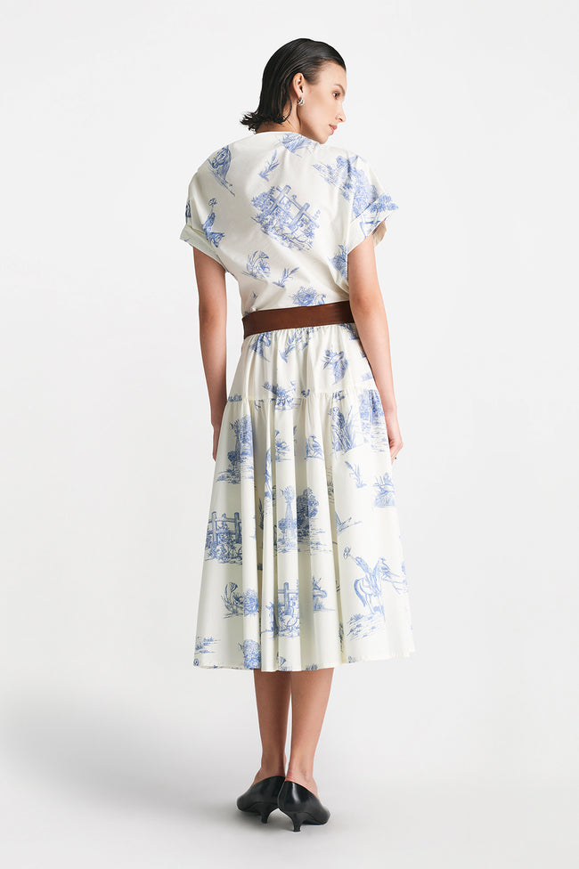 Reyrosa Cotton Leather Belted Skirt