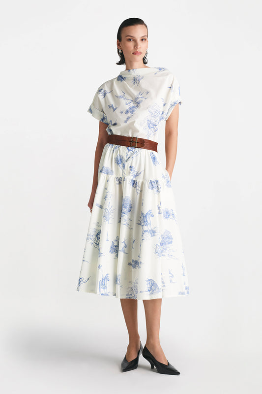 Reyrosa Cotton Leather Belted Skirt
