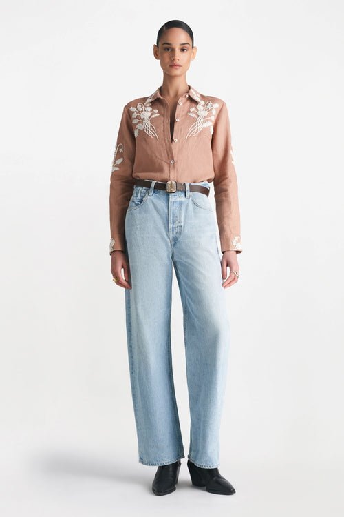 corded floral embroidery shirt