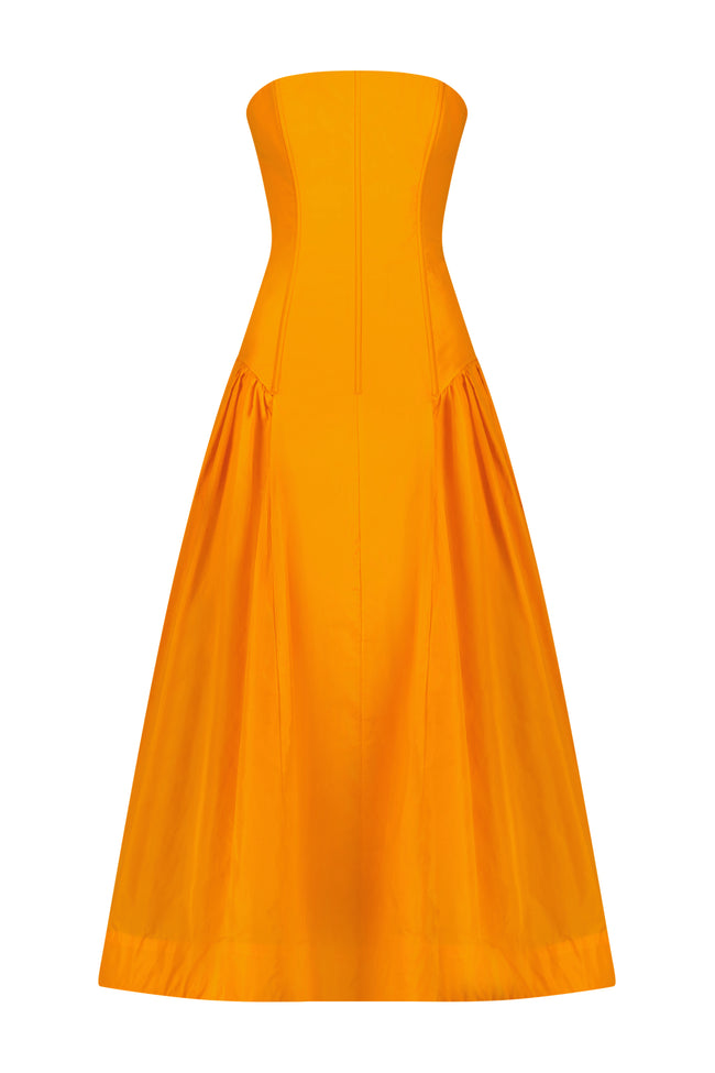 Taffeta Strapless Seam Detail Full Skirt Dress