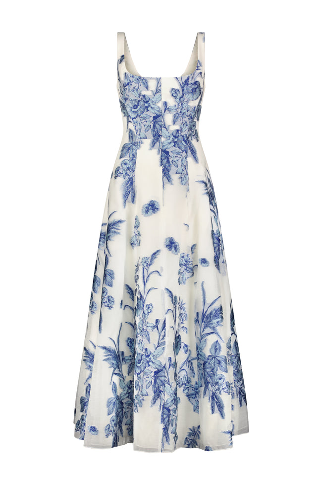 Floral Fil Coupe Seam Detail Scoop Neck Midi Dress