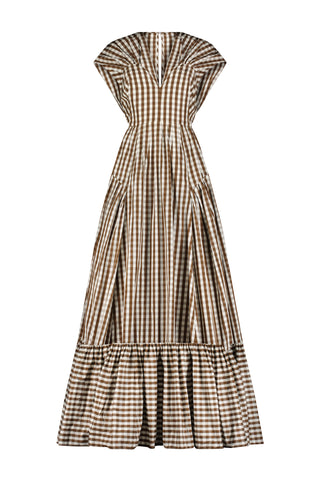 Plaid Taffeta Short Sleeve Seam Detail Gown