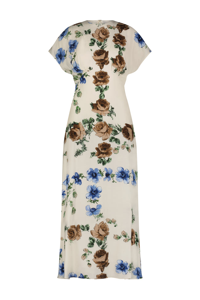 Floral Printed Crepe Blouson Top Midi Dress
